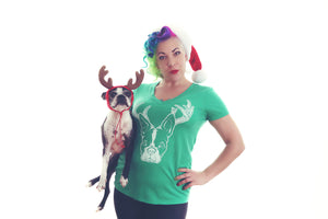 Santa Antler Green V Neck Shirt