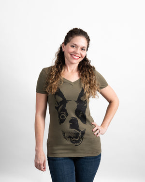 Smile V Neck Olive Green Shirt